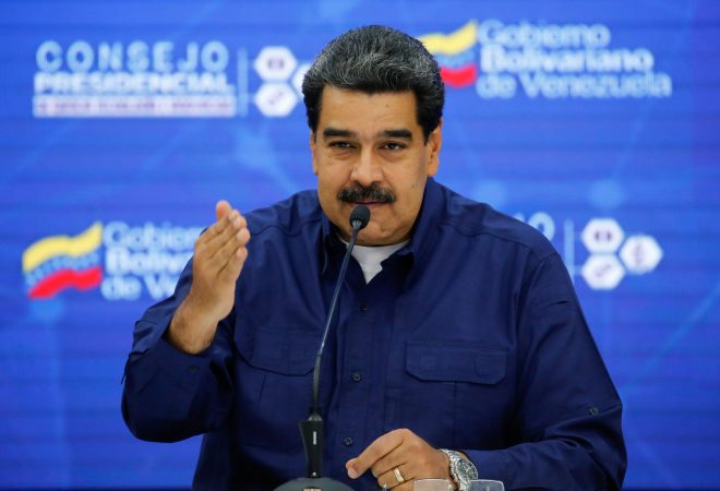 Venezuela's President Nicolas Maduro speaks during a meeting with ministers and members of the government related to the science and technology sector in Caracas, Venezuela February 18, 2019. Miraflores Palace/Handout via REUTERS ATTENTION EDITORS - THIS PICTURE WAS PROVIDED BY A THIRD PARTY.
