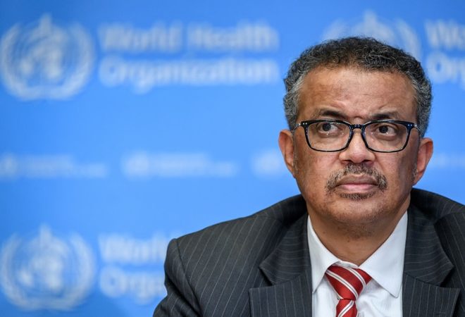 EDITORS NOTE: Graphic content / World Health Organization (WHO) Director-General Tedros Adhanom Ghebreyesus attends a daily press briefing on COVID-19 virus at the WHO headquarters in Geneva on March 11, 2020. - WHO Director-General Tedros Adhanom Ghebreyesus announced on March 11, 2020 that the new coronavirus outbreak can now be characterised as a pandemic. (Photo by Fabrice COFFRINI / AFP)