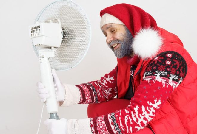 Holiday,And,Christmas,Concept.,Santa,Claus,Is,Cooled,With,A