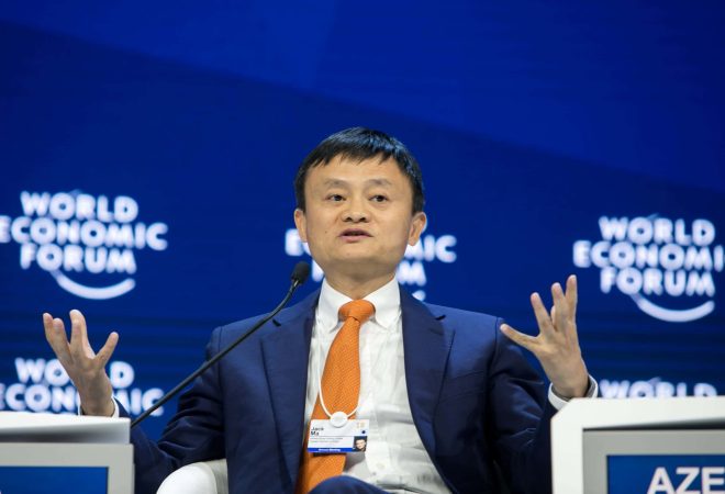 Jack Ma, Executive Chairman, Alibaba Group Holding, People's Republic of China; Member of the Board of Trustees, World Economic Forum, speaking during the session, Enabling eCommerce: Small Enterprises, Global Players, at the Annual Meeting 2018 of the World Economic Forum in Davos, January 24, 2018. Copyright by World Economic Forum / Ciaran McCrickard