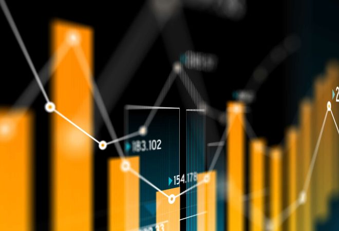 Financial data analysis graph showing search findings. Selective focus. Horizontal composition with copy space.