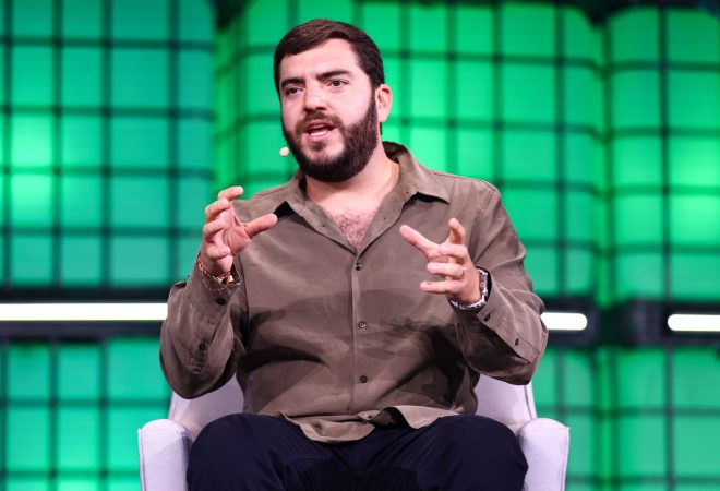 28 April 2025; Juan Pablo Ortega, Co-Founder and CEO, Yuno, on centre stage during day one of Web Summit Rio 2025 at Riocentro in Rio de Janeiro, Brazil. Photo by Vaughn Ridley/Web Summit via Sportsfile