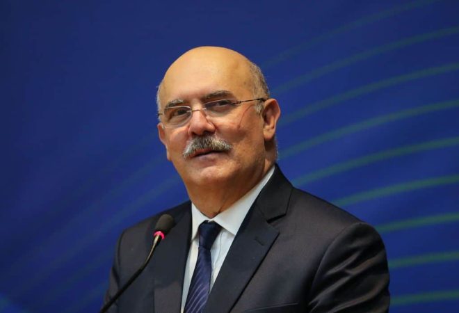 O ministro da Educação, Milton Ribeiro, durante a cerimônia de comemoração aos 20 Anos do Fundo para o Desenvolvimento Tecnológico das Telecomunicações (Funttel), no Ministério das Comunicações.