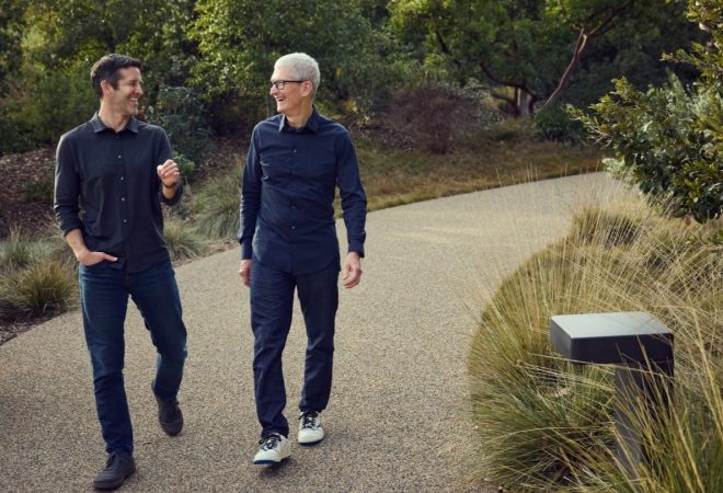 Tim Cook and John Ternus at Apple Park.