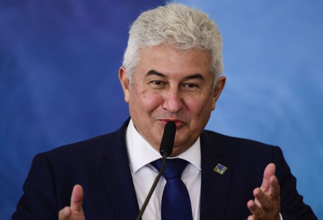 O ministro da Ciência, Tecnologia e Inovações, Marcos Pontes, durante cerimônia para o  anúncio de investimentos para o Programa Águas Brasileiras.