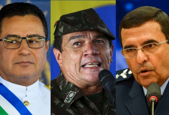 almirante de esquadra Garnier Santos_Marinha, general de exército Paulo Sérgio Nogueira_Exército e Tenente-brigadeiro do ar Baptista Júnior_Aeronáutica
