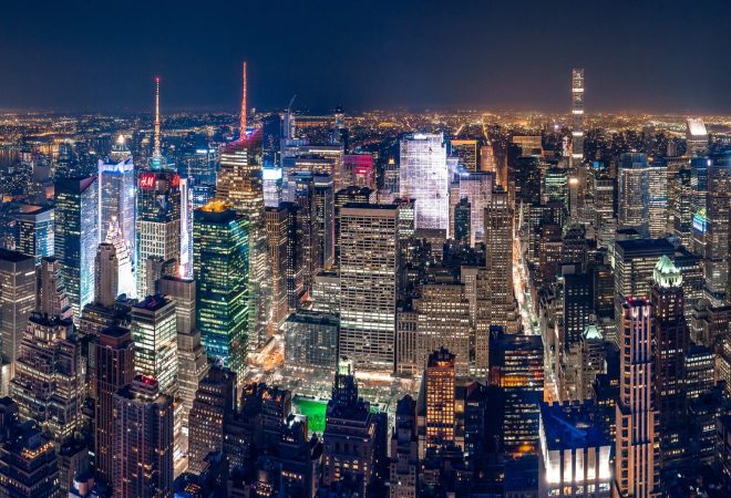 Beautiful panoramic shot of New York City at night