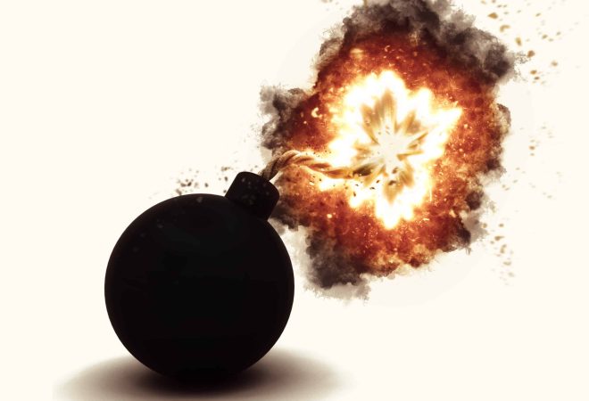 3D render of an exploding bomb