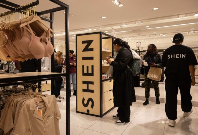 A Shein pop-up store inside a Forever-21 store in the Times Square neighborhood of New York in Nov. 2023.