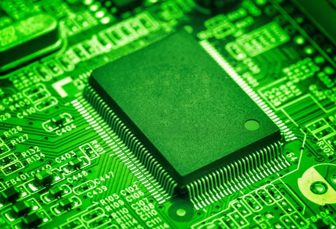 central processor chip on Circuit board, technology concept