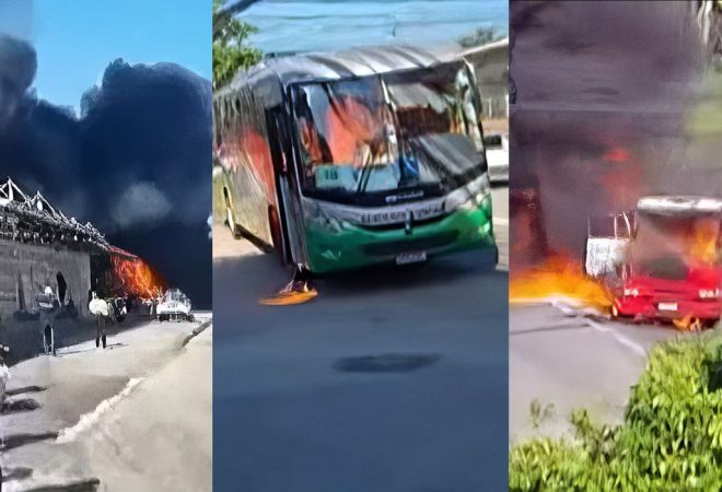 Rio de Janeiro (RJ) - Onda da violência na zona norte do Rio resulta em dezenas de ônibus queimados. Imagens: TV Brasil