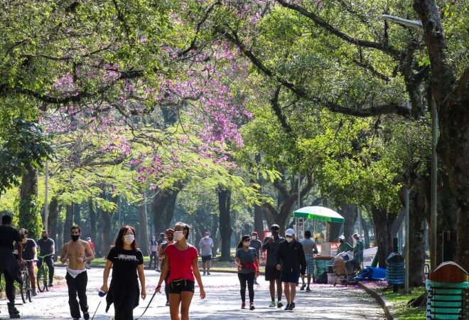 Lazer no Parque do Ibirapuera após a flexibilização do isolamento social durante a pandemia de covid-19.