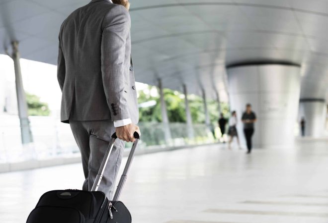 Businessmen Habds Hold Luggage Business Trip