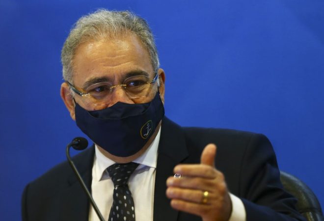 O Ministro da Saúde, Marcelo Queiroga, durante o lançamento do Plano Nacional de Fortalecimento das Residências em Saúde.
