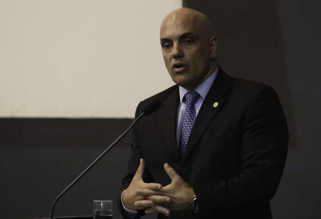 O ministro do STF Alexandre de Moraes durante abertura do Seminário Políticas Judiciárias e Segurança Pública, no Superior Tribunal de Justiça (STJ).