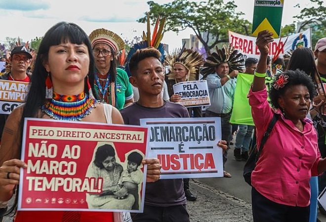 Brasília (DF), 30/08/2023, Manifestação de Indígenas contra o marco temporal, na Esplanada dos Ministérios.  Foto: Antônio Cruz/Agência Brasil