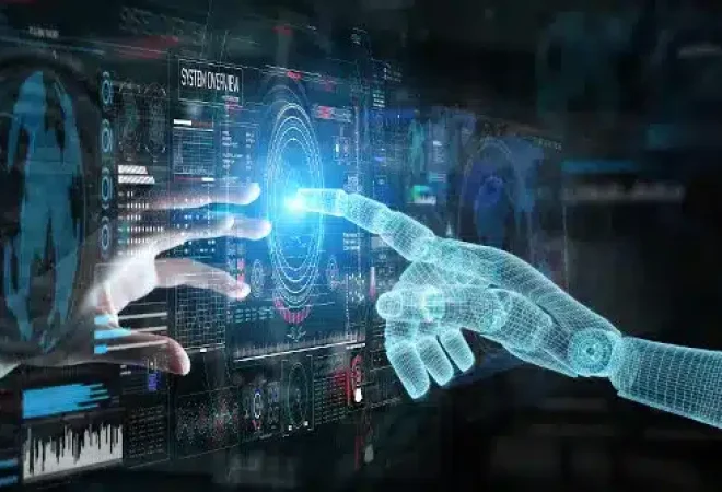 mao-humana-e-mao-robotica-tocando-um-grafico-digital-em-alusao-a-inteligencia-artificial