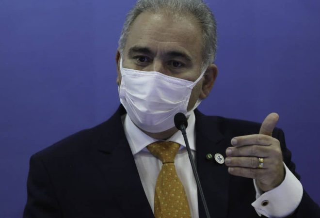 O ministro da Saúde, Marcello Queiroga,durante anúncio à imprensa, sobre a produção de vacinas no Brasil