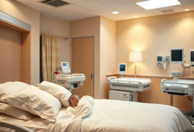 {"prompt":"A modern maternity hospital room with warm lighting, showing a comfortable birthing bed with soft pillows, a newborn bassinet nearby, and medical equipment discretely placed in the background. The scene should convey safety, comfort and professionalism without any visible text or logos.","originalPrompt":"A modern maternity hospital room with warm lighting, showing a comfortable birthing bed with soft pillows, a newborn bassinet nearby, and medical equipment discretely placed in the background. The scene should convey safety, comfort and professionalism without any visible text or logos.","width":1300,"height":800,"seed":42,"model":"flux","enhance":false,"nologo":true,"negative_prompt":"worst quality, blurry","nofeed":false,"safe":false,"quality":"medium","image":null,"isMature":false,"isChild":false}