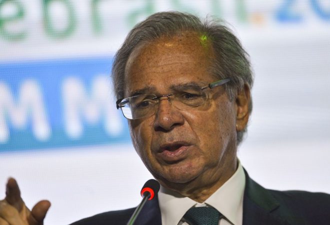 O ministro da Economia, Paulo Guedes, durante palestra de abertura do Painel Telebrasil Summit 2022.