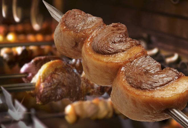 Picanha barbecue roasted over hot coals. This form of barbecue is widely consumed throughout Brazil.