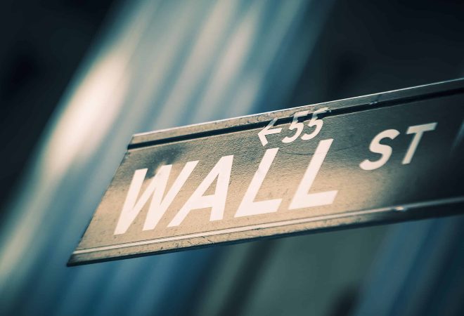 Wall street sign in New York, special photographic processing.