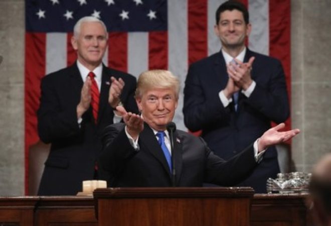 Presidente dos Estados Unidos, Donald Trump, durante discurso do Estado da União, em Washington