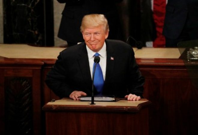 Presidente dos Estados Unidos, Donald Trump, durante discurso do Estado da União em Washington