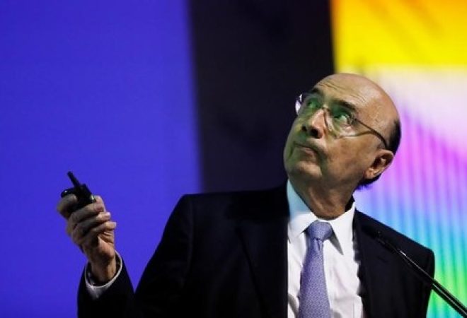 Ministro da Fazenda do Brasil, Henrique Meirelles em evento em São Paulo, Brasil
