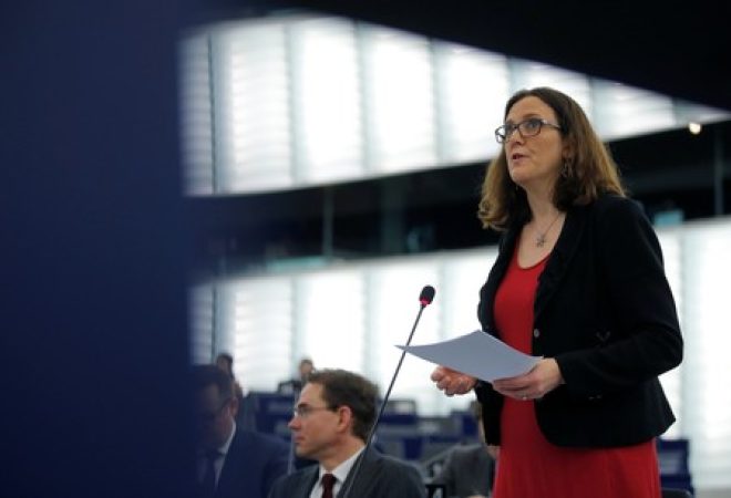 Comissária europeia de Comércio, Cecilia Malmstrom, em Estrasburgo, na França
