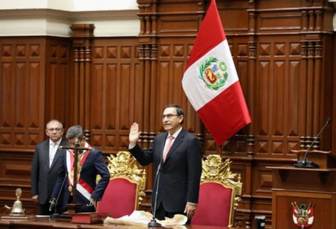 Vice-presidente do Peru, Martin Vizcarra, em  cerimônia de posse em Lima, no Peru