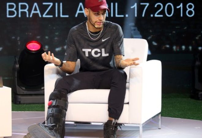 Neymar durante evento promocional em São Paulo