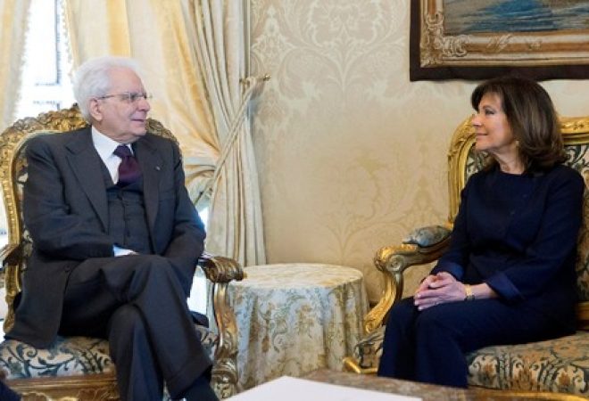 Presidente da Itália, Sergio Mattarella, e presidente do Senado, Maria Casellati, em Roma