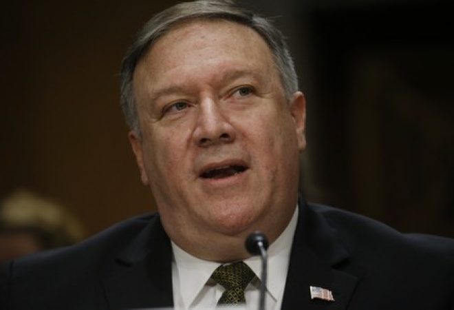 Pompeo durante audiência em comitê do Senado dos EUA