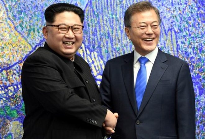 Presidente da Coreia do Sul, Moon Jae-in, e líder da Coreia do Norte, Kim Jong Un