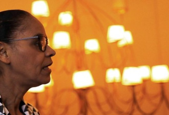 Pré-candidata da Rede à Presidência, Marina Silva, durante evento com sindicalistas em São Paulo