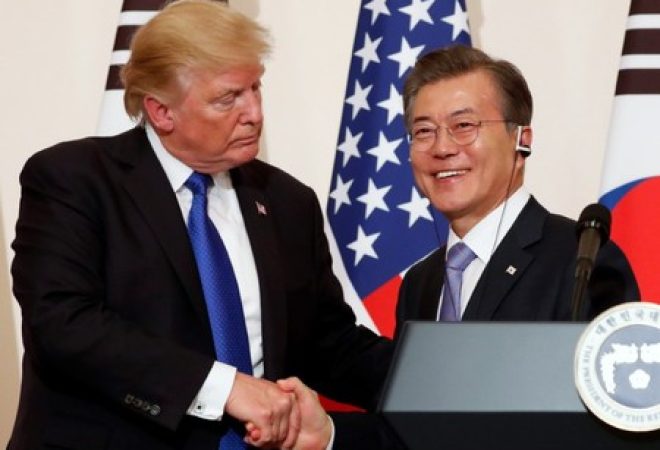 Presidente dos EUA, Donald Trump, e presidente da Coreia do Sul, Moon Jae-in