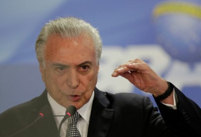 Presidente da República, Michel Temer, fala durante cerimônia no Palácio do Planalto em Brasília, Distrito Federal