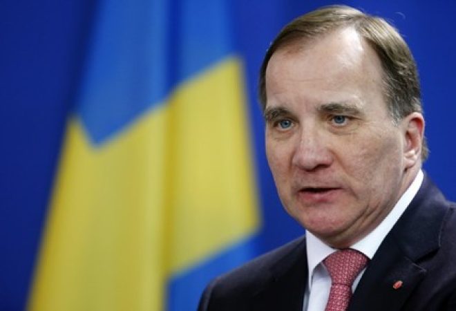 Primeiro-ministro sueco, Stefan Lofven, dá entrevista coletiva em Berlim
