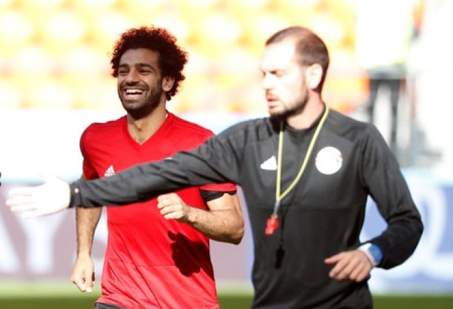 Atacante egípcio Mohamed Salah durante treino da seleção do Egito em Ekaterinburgo