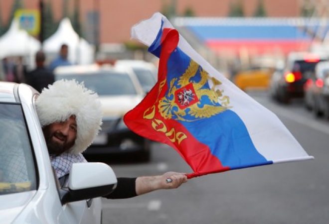 Torcedor russo comemmora em Moscou