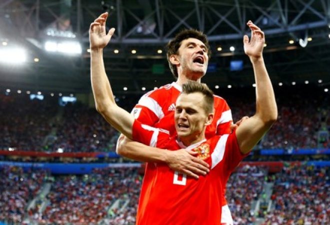 Denis Cheryshev comemora gol da Rússia