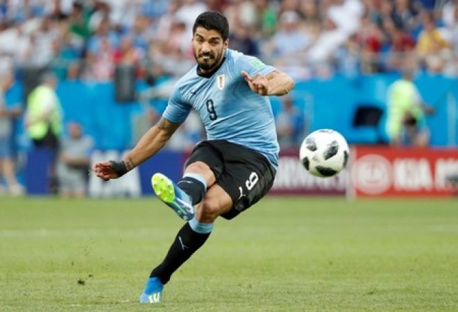 Luís Suárez, da seleção do Uruguai, durante partida contra a Arábia Saudita na Copa do Mundo