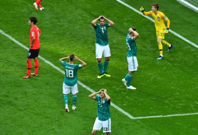 Jogadores da Alemanha durante partida contra a Coreia do Sul na Copa do Mundo