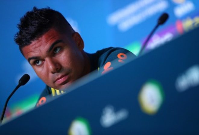 Casemiro durante entrevista coletiva em Sochi, na Rússia
