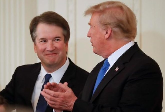 Presidente dos EUA, Donald Trump, e seu indicado para a Suprema Corte Brett Kavanaugh, na Casa Branca