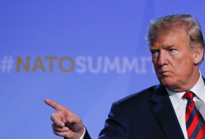 Presidente dos Estados Unidos, Donald Trump, durante coletiva de imprensa após cúpula da Otan em Bruxelas, na Bélgica