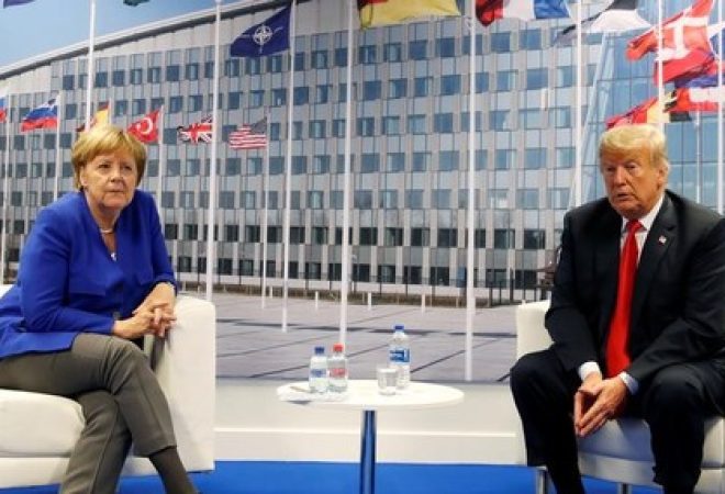 Presidente dos EUA, Donald Trump, e chanceler alemã, Angela Merkel