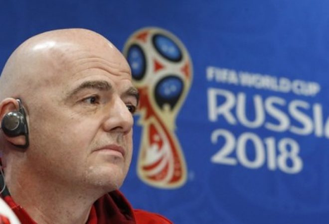 Presidente da Fifa, Gianni Infantino, em entrevista coletiva em Moscou
