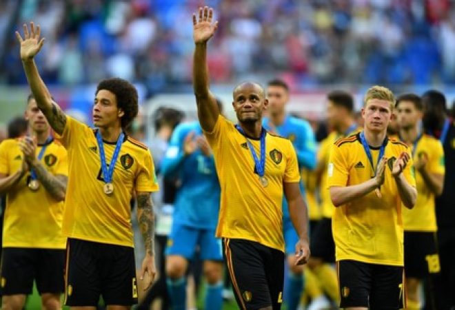 Jogadores da Bélgica comemoram terceiro lugar na Copa do Mundo